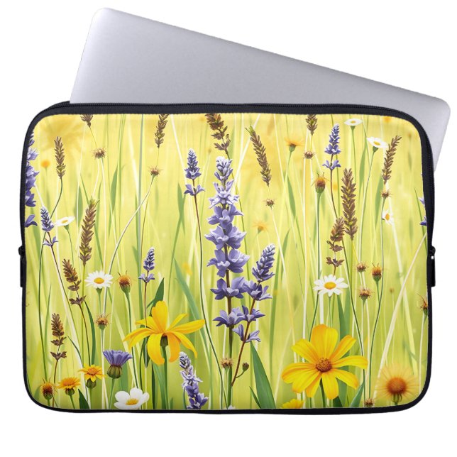 Wildflower Meadow Summer Pattern Laptop Sleeve (Front)