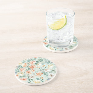 Wildflower Meadow Watercolor Blue Floral Pattern Coaster