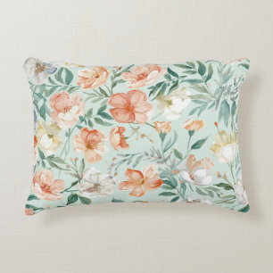 Wildflower Meadow Watercolor Blue Floral Pattern Decorative Cushion