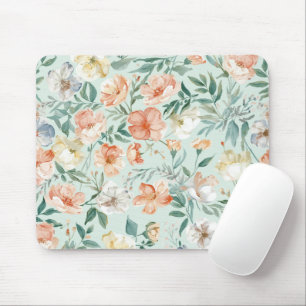 Wildflower Meadow Watercolor Blue Floral Pattern Mouse Mat