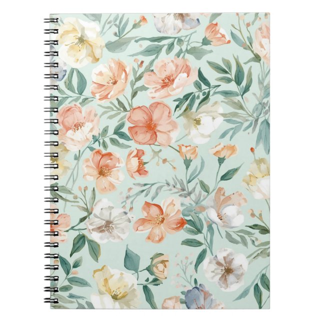 Wildflower Meadow Watercolor Blue Floral Pattern Notebook (Front)