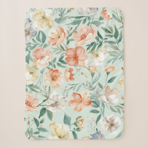 Wildflower Meadow Watercolor Blue Floral Pattern Sherpa Blanket