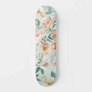 Wildflower Meadow Watercolor Blue Floral Pattern Skateboard