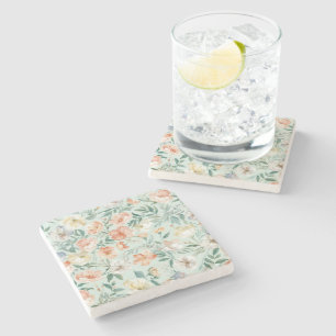 Wildflower Meadow Watercolor Blue Floral Pattern Stone Coaster