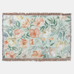 Wildflower Meadow Watercolor Blue Floral Pattern Throw Blanket