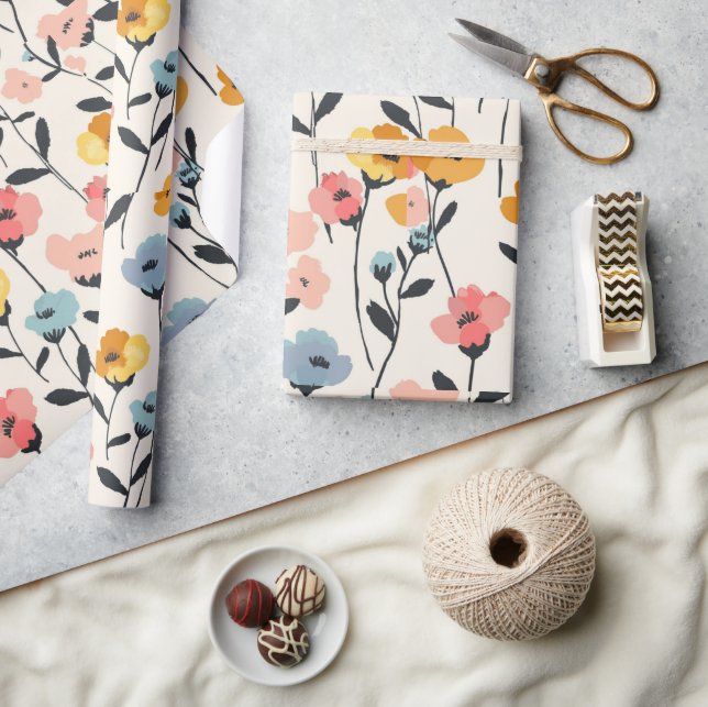 wildflower meadow,watercolor boho wild flowers,pre wrapping paper (Crafts)