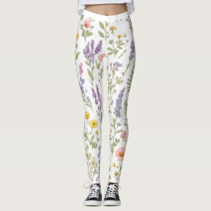 Wildflower Meadow Watercolor Floral Leggings