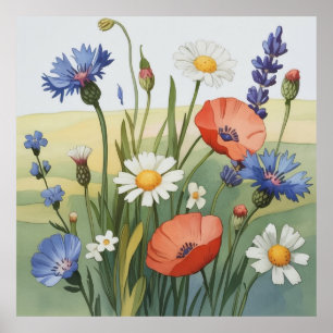 Wildflower Meadow Watercolor Poster