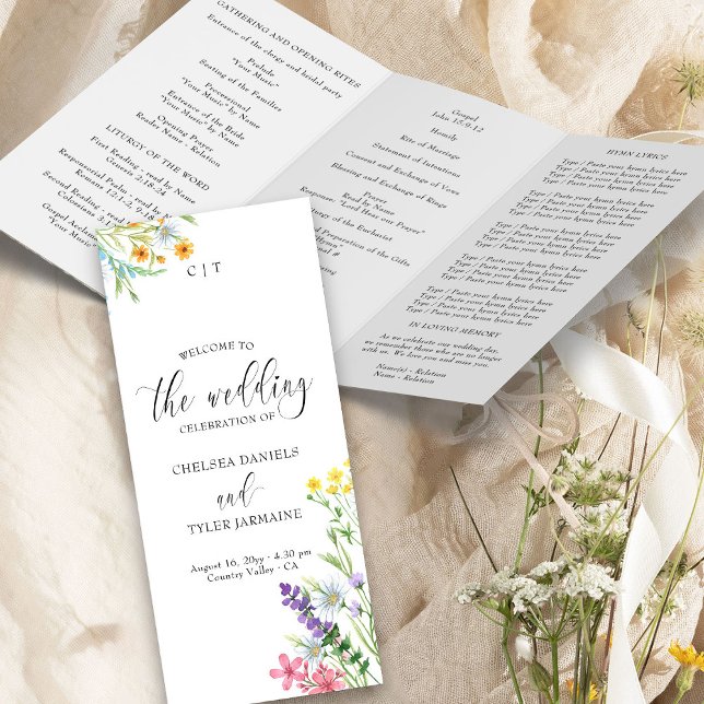 Wildflower Meadow Wedding Ceremony Program (Church Wedding Ceremony Program from the Wildflower Meadow Wedding Collection by Darling & May)
