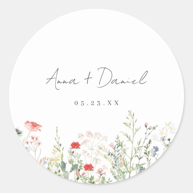 Wildflower Meadow Wedding Classic Round Sticker (Front)