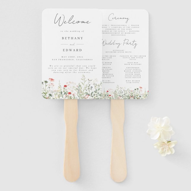 Wildflower Meadow Wedding Hand Fan (Front and Back)