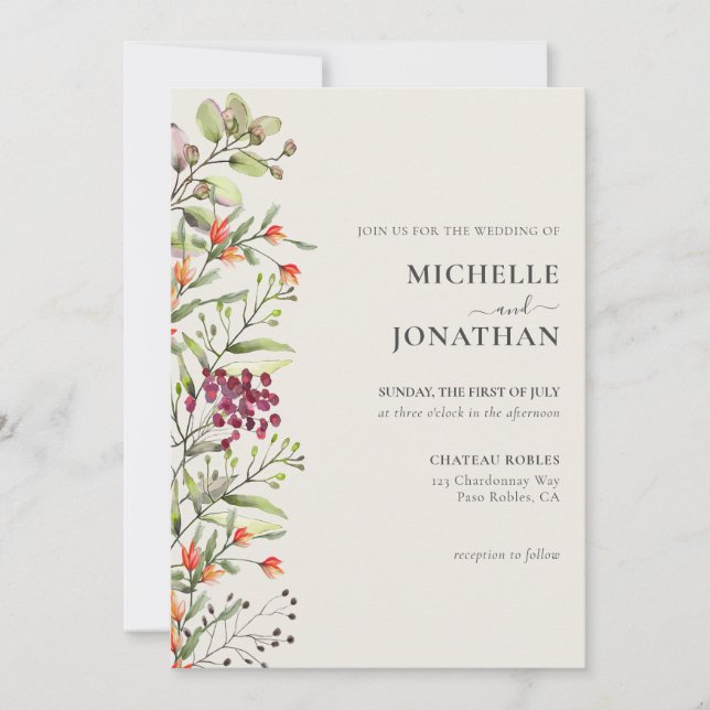 Wildflower Meadow Wedding Invitation - Ecru (Front)