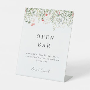 Wildflower Meadow Wedding Open Bar Pedestal Sign