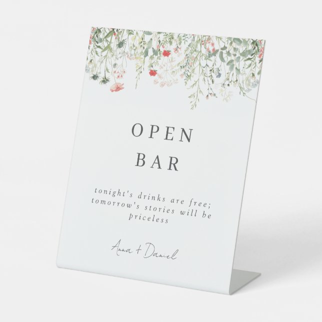 Wildflower Meadow Wedding Open Bar Pedestal Sign (Front)