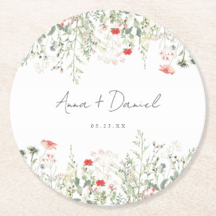 Wildflower Meadow Wedding Round Paper Coaster