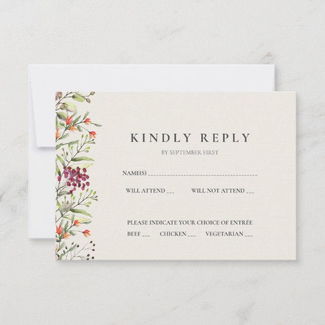 Wildflower Meadow Wedding RSVP Card Ecru (Front)