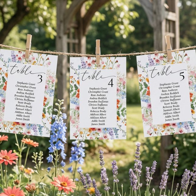 Wildflower Meadow Wedding Seating Chart Sign Cards (Creator Uploaded)