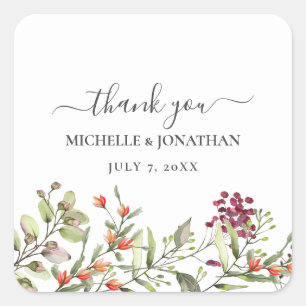 Wildflower Meadow Wedding Thank You Favours Square Sticker