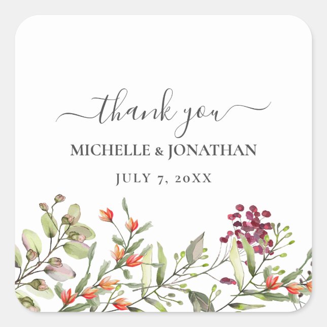 Wildflower Meadow Wedding Thank You Favours Square Sticker (Front)