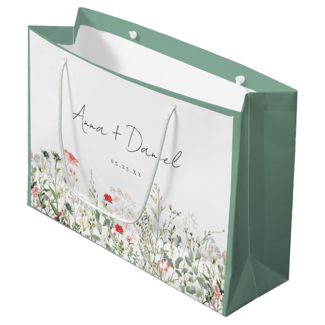 Wildflower Meadow Wedding Thank You Large Gift Bag (Front Angled)