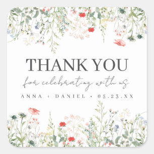 Wildflower Meadow Wedding Thank You Square Sticker