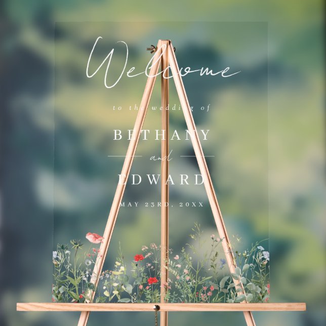 Wildflower Meadow Wedding Welcome Acrylic Sign (Neutral)