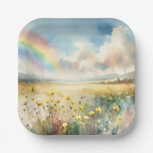 Wildflower Meadow With a Rainbow Paper Plate