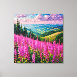 Wildflower Meadow with Mountain Landscape Canvas Print