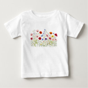 Wildflower Meadow with natural watercolor blooms Baby T-Shirt