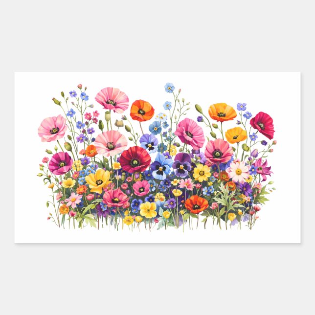 Wildflower Meadow with natural watercolor blooms Rectangular Sticker (Front)