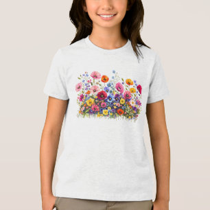 Wildflower Meadow with natural watercolor blooms Tri-Blend Shirt