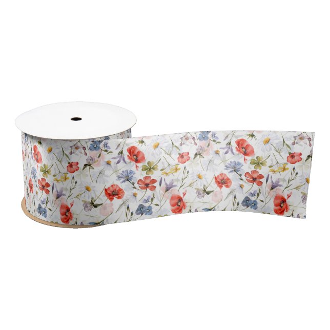 WIldflower Meadow With Poppies Satin Ribbon (Spool)