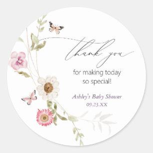 Wildflower Meadow Wreath Baby Shower Classic Round Sticker