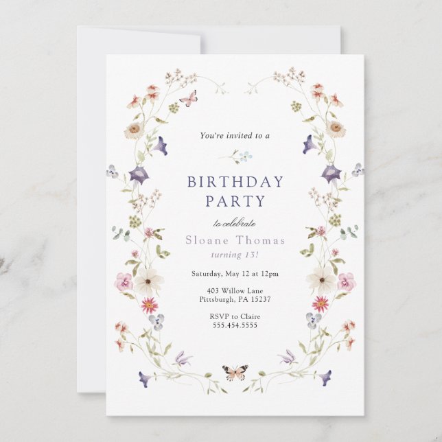 Wildflower Meadow Wreath Birthday Invitation (Front)