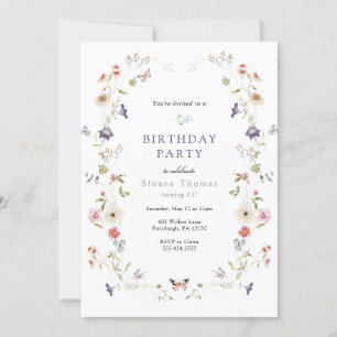 Wildflower Meadow Wreath Birthday Invitation