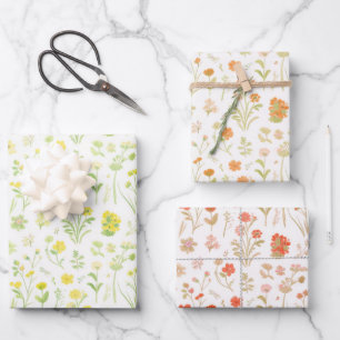 Wildflower meadow Yellow, Orange, Peach, White Wrapping Paper Sheet
