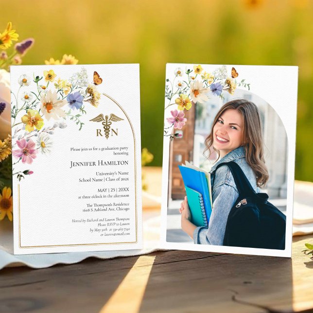 Wildflower Medical Nursing School Grad Party Photo Invitation (Creator Uploaded)