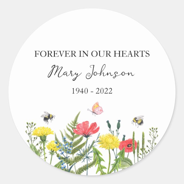 Wildflower Memorial Funeral Classic Round Sticker (Front)