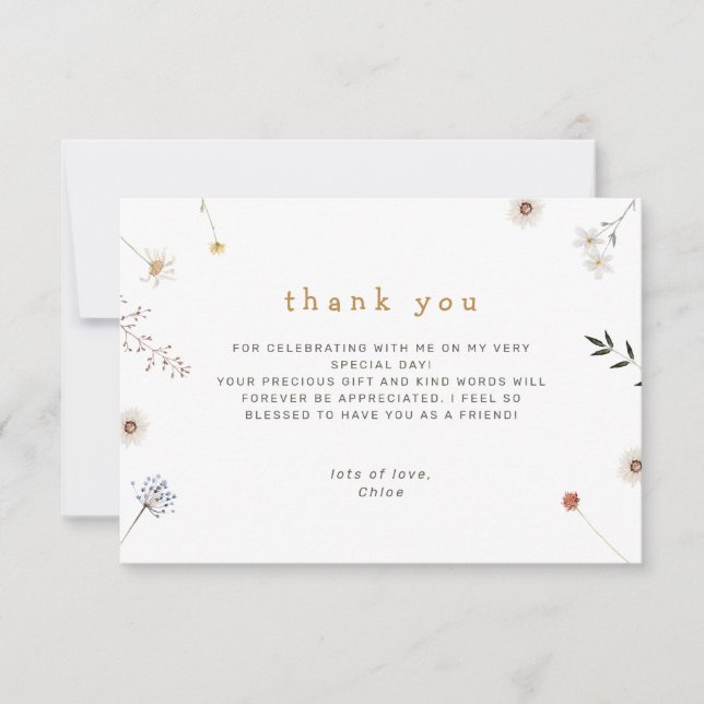 Wildflower Minimal Floral  Thank You Card (Front)