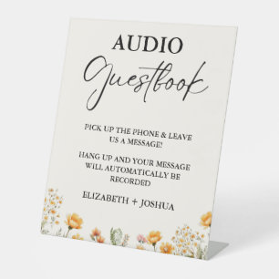 Wildflower Minimalist Black Audio Guestbook Sign