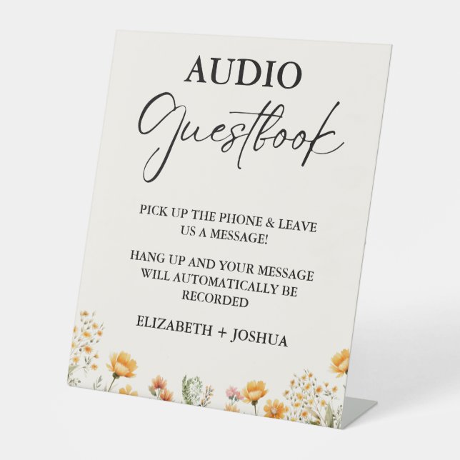 Wildflower Minimalist Black Audio Guestbook Sign (Front)