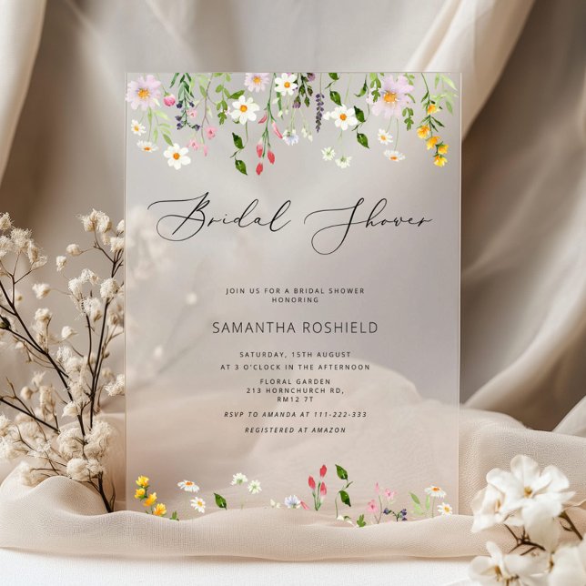 Wildflower minimalist elegant Bridal shower Acrylic Invitations (Creator Uploaded)