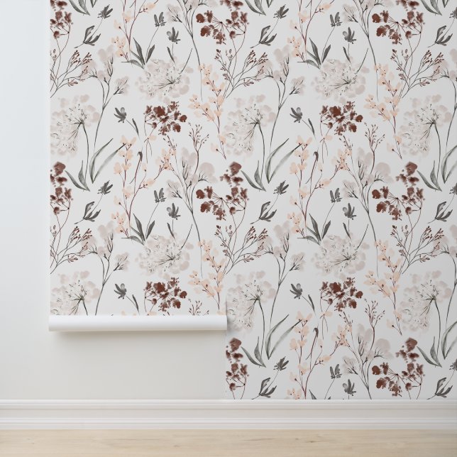 Wildflower minimalist elegant leaves soft floral  wallpaper (Application)