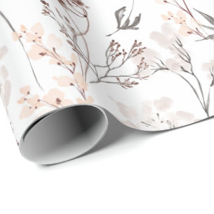 Wildflower minimalist elegant leaves soft floral  wrapping paper