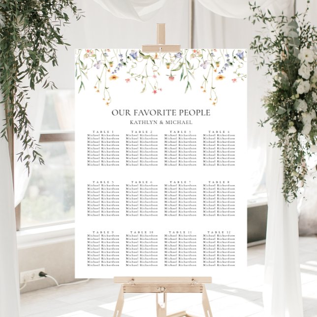 Wildflower Minimalist Wedding 12 Table Seating Poster (Creator Uploaded)