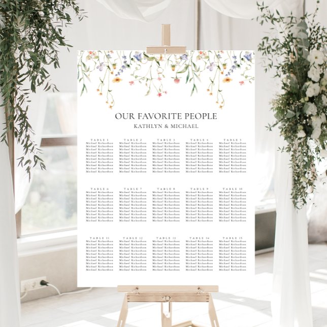 Wildflower Minimalist Wedding 15 Table Seating Poster (Creator Uploaded)