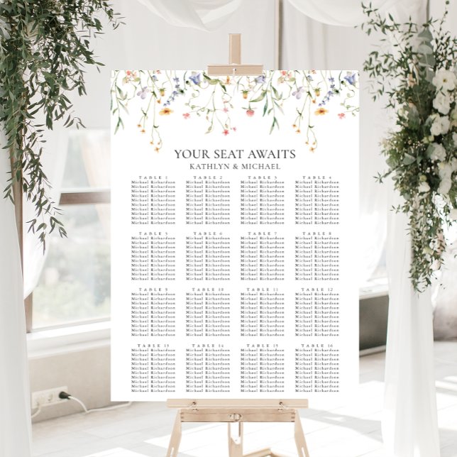 Wildflower Minimalist Wedding 16 Table Seating Poster (Creator Uploaded)
