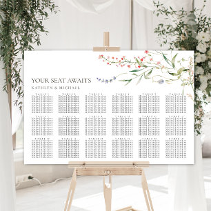Wildflower Minimalist Wedding 18 Table Seating Poster