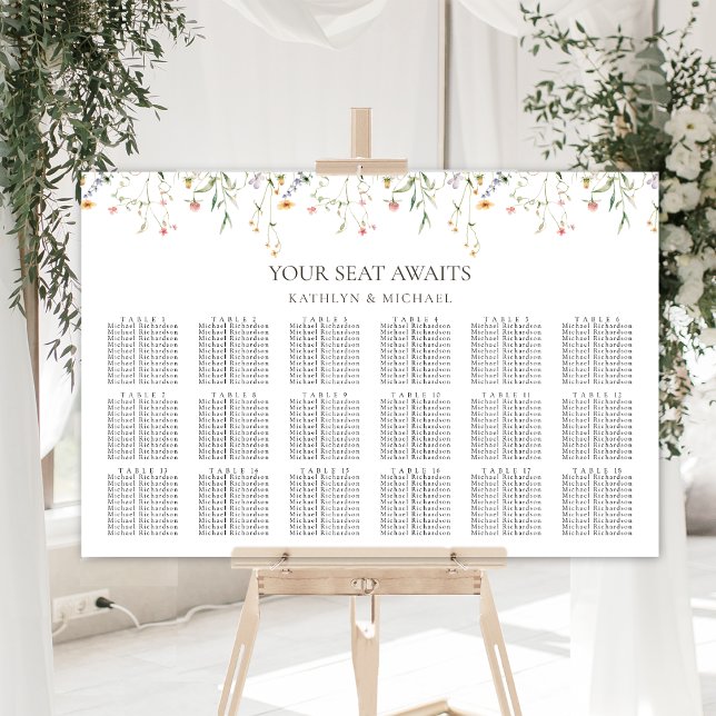 Wildflower Minimalist Wedding 18 Table Seating Poster (Creator Uploaded)
