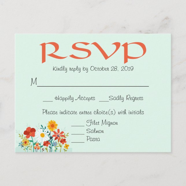 Wildflower Mint Floral Wedding RSVP Response Invitation Postcard (Front)